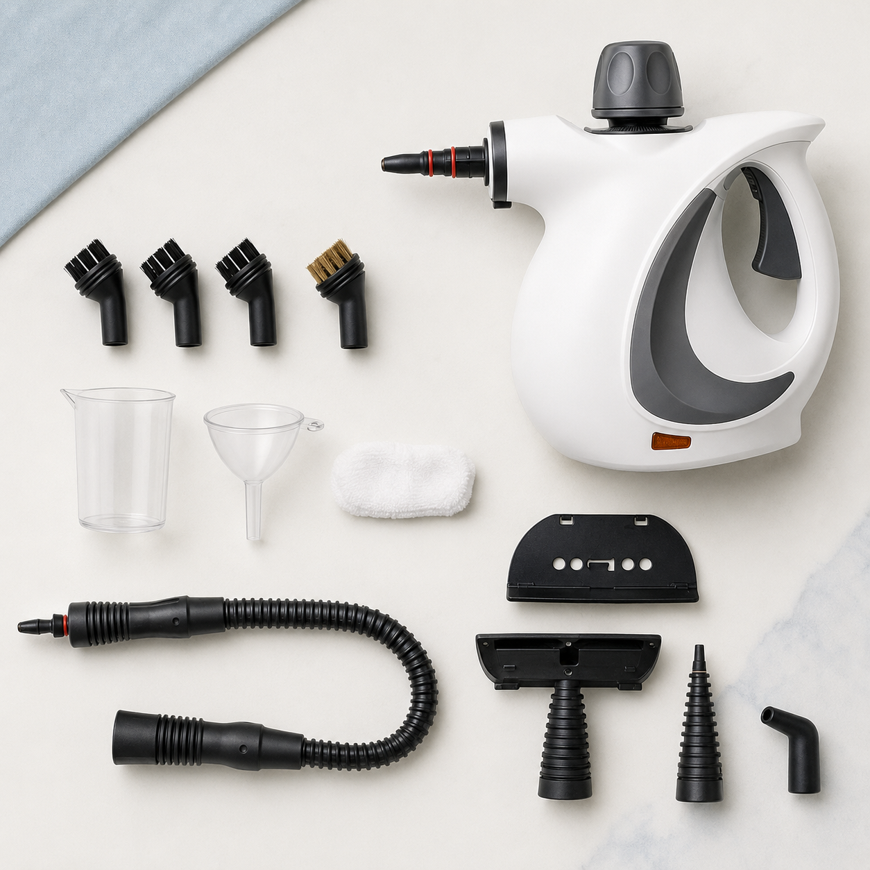 Doce accesorios incluidos con el limpiador a vapor portátil