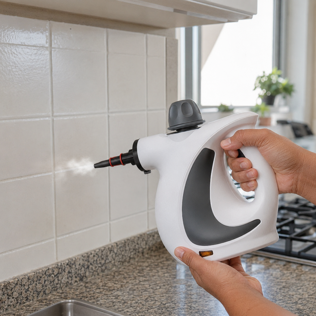 Uso cuidadoso del limpiador a vapor en cocina